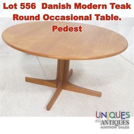 Lot 556 Danish Modern Teak Round Occasional Table. Pedest