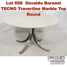 Lot 558 Osvaldo Borsani TECNO Travertine Marble Top Round