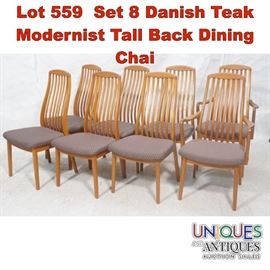 Lot 559 Set 8 Danish Teak Modernist Tall Back Dining Chai