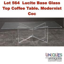 Lot 564 Lucite Base Glass Top Coffee Table. Modernist Coc