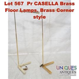 Lot 567 Pr CASELLA Brass Floor Lamps. Brass Corner style 