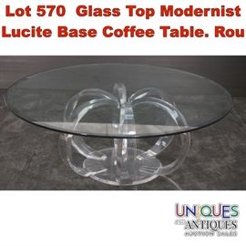 Lot 570 Glass Top Modernist Lucite Base Coffee Table. Rou