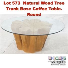 Lot 573 Natural Wood Tree Trunk Base Coffee Table. Round 