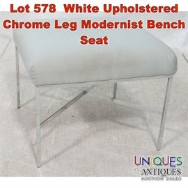 Lot 578 White Upholstered Chrome Leg Modernist Bench Seat