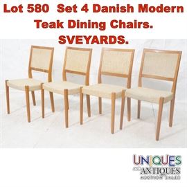 Lot 580 Set 4 Danish Modern Teak Dining Chairs. SVEYARDS.