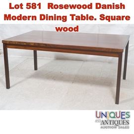 Lot 581 Rosewood Danish Modern Dining Table. Square wood 