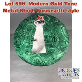 Lot 596 Modern Gold Tone Metal Stool. Fornasetti style ke