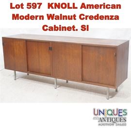 Lot 597 KNOLL American Modern Walnut Credenza Cabinet. Sl