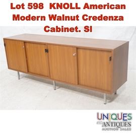 Lot 598 KNOLL American Modern Walnut Credenza Cabinet. Sl