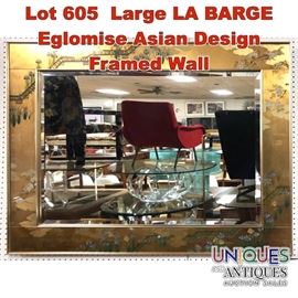 Lot 605 Large LA BARGE Eglomise Asian Design Framed Wall 