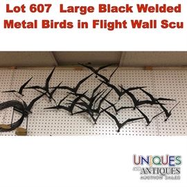 Lot 607 Large Black Welded Metal Birds in Flight Wall Scu