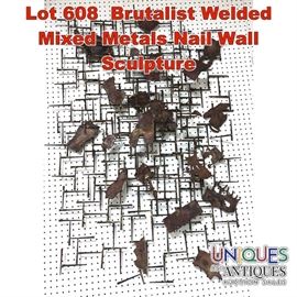 Lot 608 Brutalist Welded Mixed Metals Nail Wall Sculpture