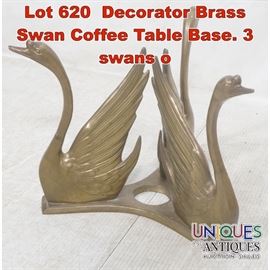 Lot 620 Decorator Brass Swan Coffee Table Base. 3 swans o