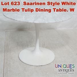 Lot 623 Saarinen Style White Marble Tulip Dining Table. W