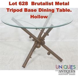 Lot 628 Brutalist Metal Tripod Base Dining Table. Hollow 