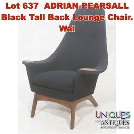 Lot 637 ADRIAN PEARSALL Black Tall Back Lounge Chair. Wal