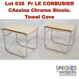Lot 638 Pr LE CORBUSIER CAssina Chrome Stools. Towel Cove