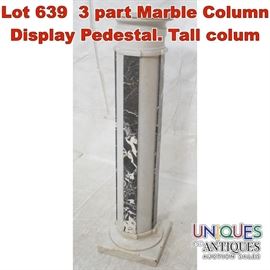 Lot 639 3 part Marble Column Display Pedestal. Tall colum