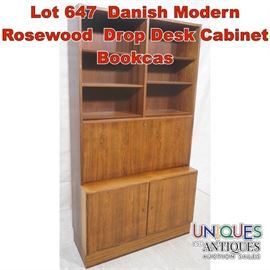 Lot 647 Danish Modern Rosewood Drop Desk Cabinet Bookcas