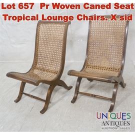 Lot 657 Pr Woven Caned Seat Tropical Lounge Chairs. X sid
