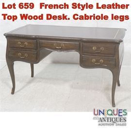 Lot 659 French Style Leather Top Wood Desk. Cabriole legs