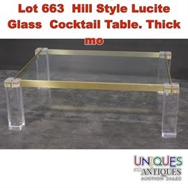 Lot 663 Hill Style Lucite Glass Cocktail Table. Thick mo