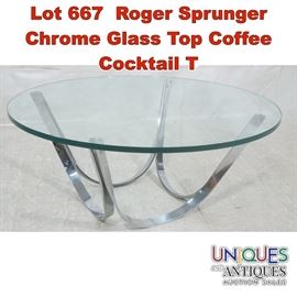 Lot 667 Roger Sprunger Chrome Glass Top Coffee Cocktail T