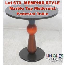Lot 670 MEMPHIS STYLE Marble Top Modernist Pedestal Table