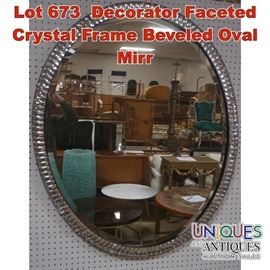 Lot 673 Decorator Faceted Crystal Frame Beveled Oval Mirr