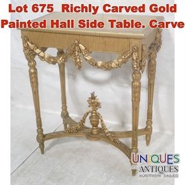 Lot 675 Richly Carved Gold Painted Hall Side Table. Carve