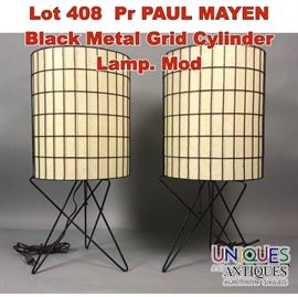 Lot 408 Pr PAUL MAYEN Black Metal Grid Cylinder Lamp. Mod
