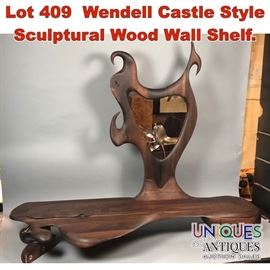 Lot 409 Wendell Castle Style Sculptural Wood Wall Shelf. 