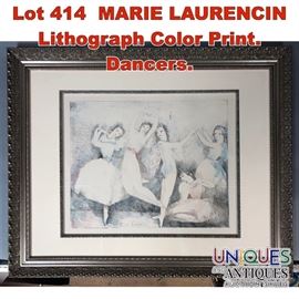 Lot 414 MARIE LAURENCIN Lithograph Color Print. Dancers.