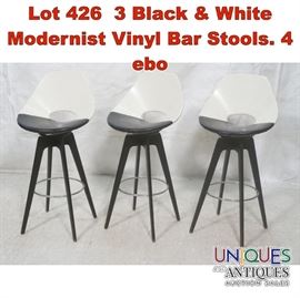 Lot 426 3 Black  White Modernist Vinyl Bar Stools. 4 ebo