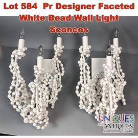 Lot 584 Pr Designer Faceted White Bead Wall Light Sconces