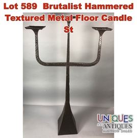 Lot 589 Brutalist Hammered Textured Metal Floor Candle St