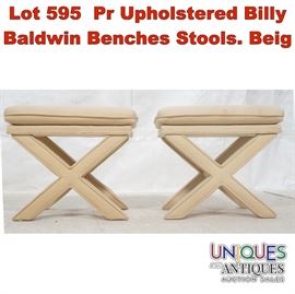 Lot 595 Pr Upholstered Billy Baldwin Benches Stools. Beig