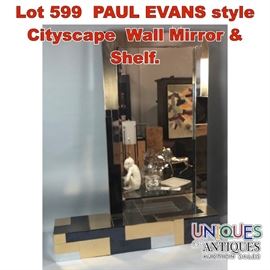 Lot 599 PAUL EVANS style Cityscape Wall Mirror  Shelf. 