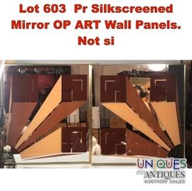 Lot 603 Pr Silkscreened Mirror OP ART Wall Panels. Not si