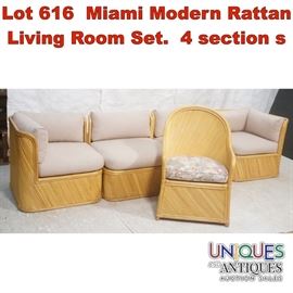 Lot 616 Miami Modern Rattan Living Room Set. 4 section s