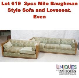 Lot 619 2pcs Milo Baughman Style Sofa and Loveseat. Even