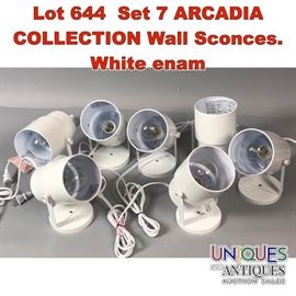 Lot 644 Set 7 ARCADIA COLLECTION Wall Sconces. White enam