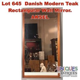 Lot 645 Danish Modern Teak Rectangular Wall Mirror. AKSEL
