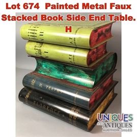 Lot 674 Painted Metal Faux Stacked Book Side End Table. H