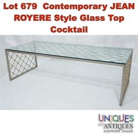 Lot 679 Contemporary JEAN ROYERE Style Glass Top Cocktail