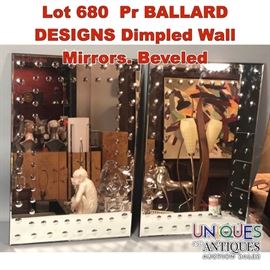 Lot 680 Pr BALLARD DESIGNS Dimpled Wall Mirrors. Beveled 