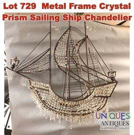 Lot 729 Metal Frame Crystal Prism Sailing Ship Chandelier