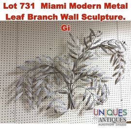 Lot 731 Miami Modern Metal Leaf Branch Wall Sculpture. Gi