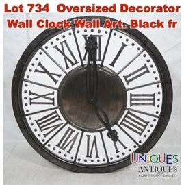 Lot 734 Oversized Decorator Wall Clock Wall Art. Black fr