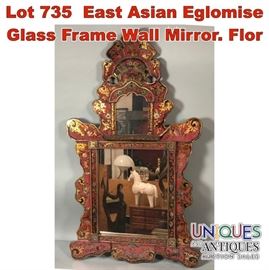 Lot 735 East Asian Eglomise Glass Frame Wall Mirror. Flor